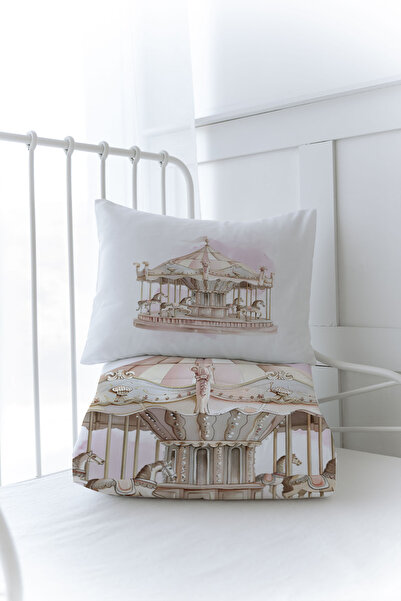 Tuğba Kuğu Organic Printed Baby (100X150) Quilt Set - Royal Series - Pink Carousel
