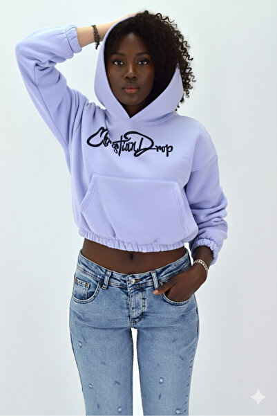 Afri Crop pentru femei Neon Christian Drop cu glugă cu text croială Lila Swea...