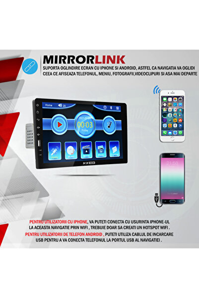 MaxTech MP5 Player Universal 1 Din, MaxTech®, Casetofon cu ecran HD de 9 inch, TouchScreen, HandsFree