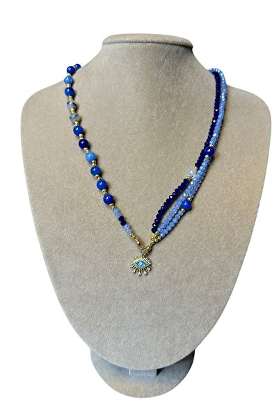 Uretti - أوزليم 9422 4677 قلادة مصنوعة يدويًا من حجر العقيق الأزرق الطبيعي وح...