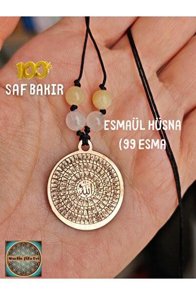 MARDİN ŞİFA EVİ Doğaltaşlı Hat Sanatı İle İnşirah Suresi-Esmaül Hüsna Bakır Kolye