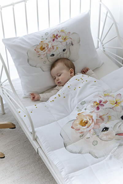 Tuğba Kuğu Organic Printed Montessori (100X200) Quilt Set Quilt Set - for Baby Series - Watercolor Elephant