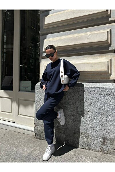 My Blog Marineblauer Trainingsanzug mit Rundhalsausschnitt aus 100 % Baumwolle – 98243