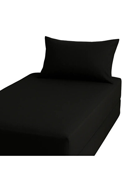 Kovar Single Fitted Bed Sheet Set 120X200cm With Pillow Cover 50X75cm- Black