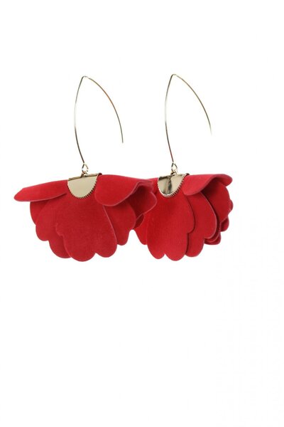 HAIArt Handmade leather floral earrings - Raspberry Red