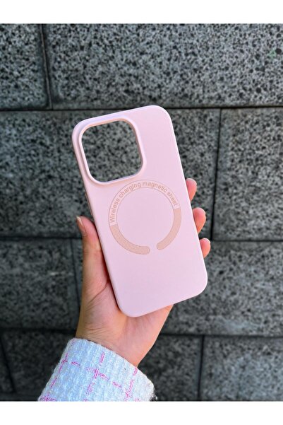 Iphone 15 Pembe Renk Deri Magsafe Telefon Kılıf