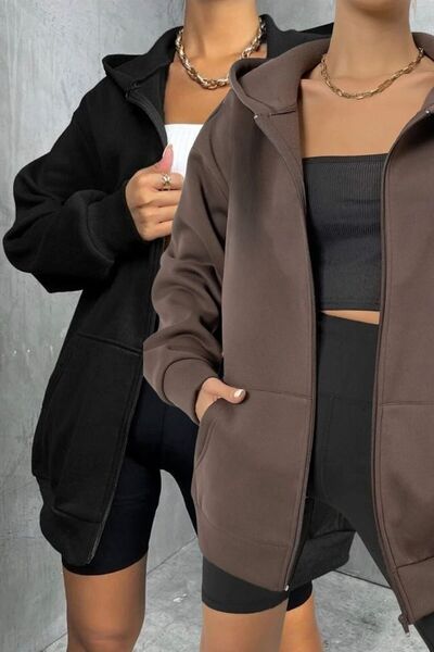 Know 2li Set Siyah Kahverengi Kapüşon Detay Fermuarlı Hırka