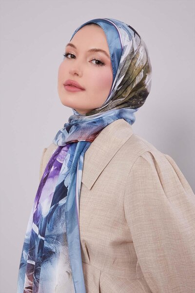 Levidor Blue Mixed Leaf Pattern Indian Silk Shawl