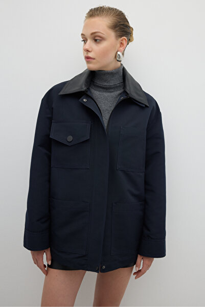 Roman Çıkarılabilir Yaka Cep Detaylı Mont Lacivert K2617513_015