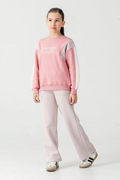 AHENGİM Girl's Make Your Printed 3 Thread Thick Winter Tracksuit Set Ak4227