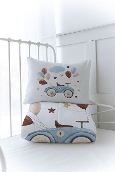 Tuğba Kuğu Organik Baskılı Montessori (100x200) Yorgan Seti Yorgan Seti - For Baby Serisi - Balonlu Araba