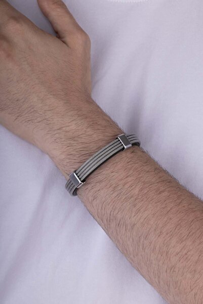 Gümüş Pazarım سوار جلدي للرجال بنمط محبوك من 4 صفوف مع شريط