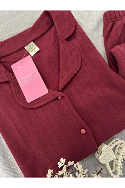 MH Moony Homewears Sofliş Bordo Kışlık Termal Merlin Kumaş Pijama Takımı