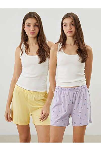 LC Waikiki شورت نسائي منقوش بخصر مطاطي، طقم بيجامة مكون من قطعتين