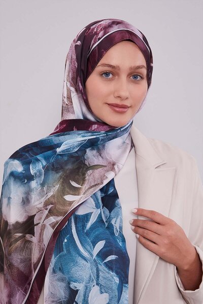 Levidor Cherry Mixed Leaf Pattern Indian Silk Shawl