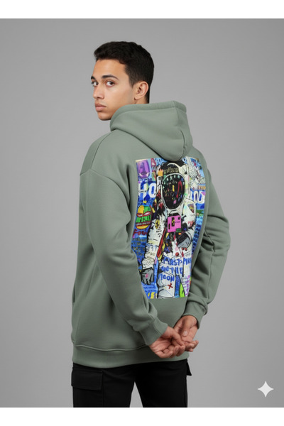 By Caspita Fashion Lenithra Astronaut Pop Art Back Printed Unisex Oversize Gray Hoodie