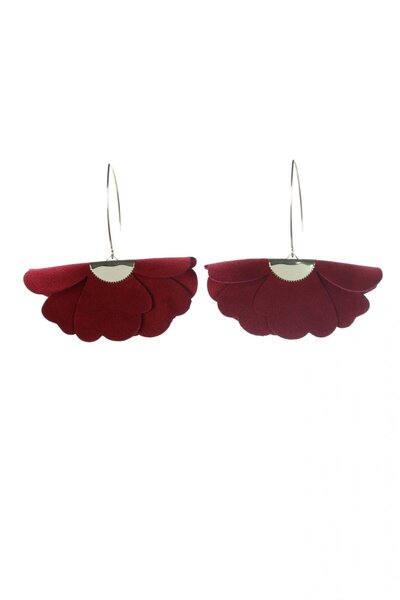 HAIArt Handmade leather floral earrings - Cherry wine