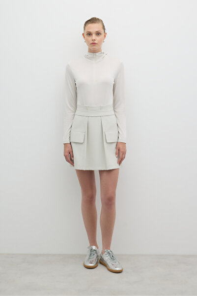 Roman Pili Detaylı Çift Cepli Mini Etek Taş K2615016_044