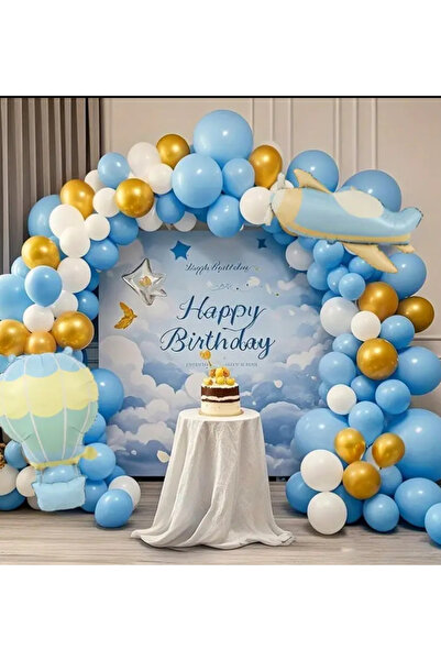 Çemrek Süs Parti مجموعة سلسلة بالونات معدنية باللون الأزرق والأبيض مكونة من 1...