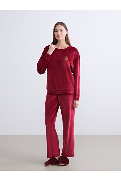 LC Waikiki LCW Young Велосипедна бродирана дамска кадифена пижама