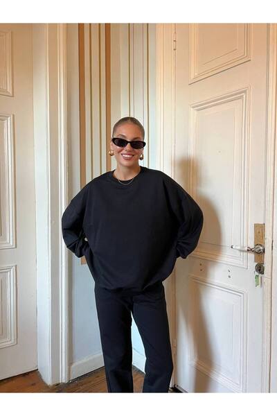 My Blog Schwarzes Trainingsanzug-Set mit Rundhalsausschnitt aus 100 % Baumwol...