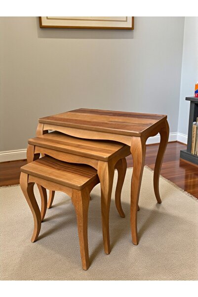 cemaks home doğal ceviz kaplamalı gazel zigon sehpa takımı