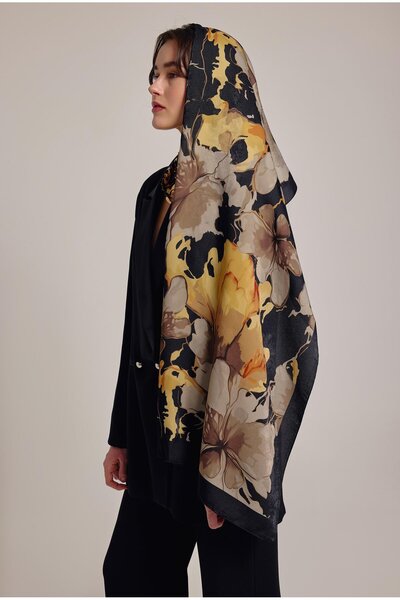 Yaqa SİYAH VİZON FLOWER ŞAL