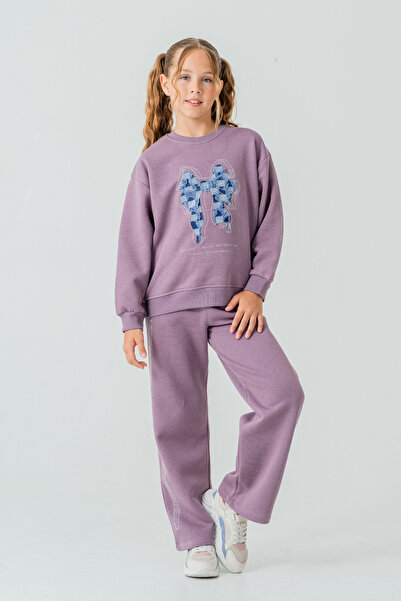 AHENGİM Σετ χειμερινής φόρμας για κορίτσια με φιόγκο και πέτρες με 3 κλωστές Ak4222