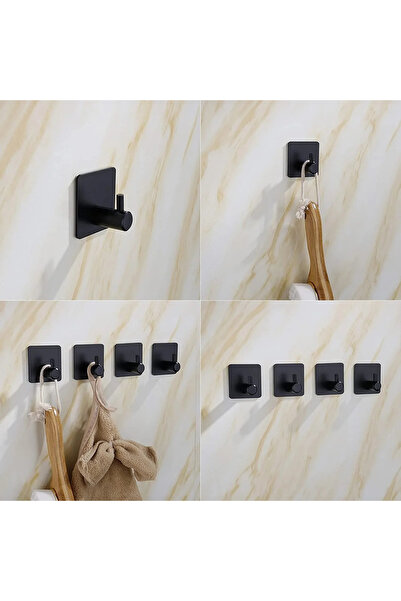 FH DESIGN 2 Adet Paslanmaz Çelik Siyah Banyo Askısı - Bornoz Askısı - Havlu Askısı - Havluluk