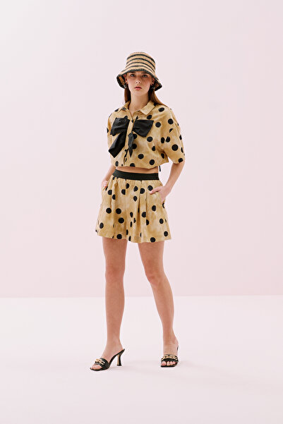 Roman Puan Desenli Beli Lastikli Pileli Şort Standart Renk Y2512610_089