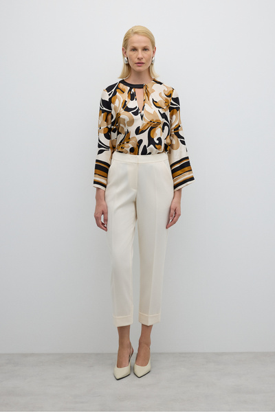 Roman Arka Paçası Ribanalı Pantolon Ekru K2612052_049