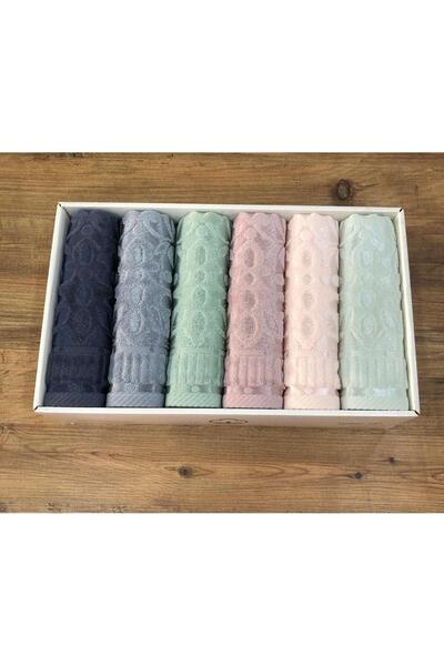 ROYAM 6-Piece Hazangülü Mira 100% Cotton Boxed Hand and Face Towel Set 50 X 90