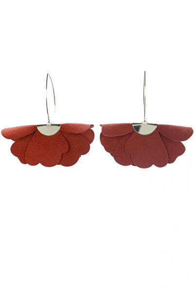 HAIArt Χειροποίητα δερμάτινα σκουλαρίκια με λουλούδια - Τερακότα