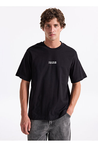 Jack & Jones Bisiklet Yaka Siyah Erkek T-Shirt 12282875_JCOSTANCE MINIMAL TEX...