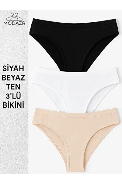 Aydoğan Γυναικείο βαμβακερό εσώρουχο 3 χρωμάτων Lycra Bikini Slip -3 Τεμάχια