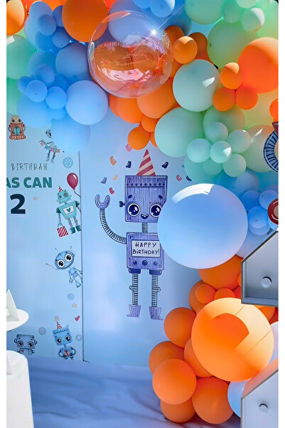 Çemrek Süs Parti مجموعة بالونات برتقالية زرقاء بالنعناع 100 قطعة