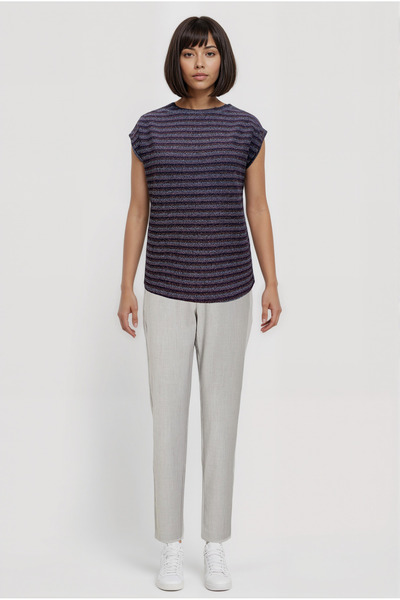 WESTMARK LONDON Pink Grey Striped Crew Neck Glitter Short Sleeve Women's T-Shirt Sky Glitter S/S Top