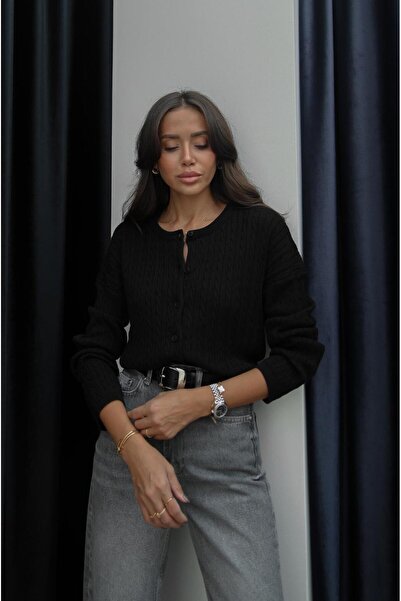 Havoş Black Hair Braided Cardigan