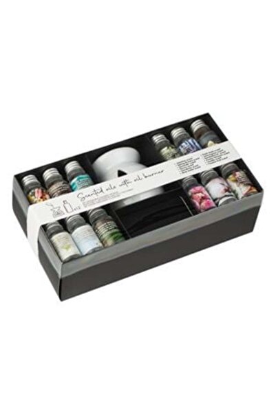 Aneliz Set suport din lut alb și 12 uleiuri parfumate asortate