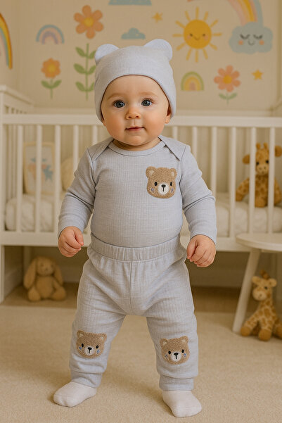 anne dokunuşu gibi KUZUM BEBE 3-Piece Comfortable Fabric Baby Set with Gray T...