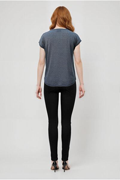 WESTMARK LONDON Dark Gray Crew Neck Glitter Short Sleeve Women's T-Shirt