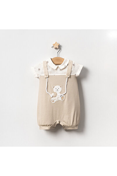 YAZLIK YILDIZ BASKILI AYICIK NAKIŞLI İPLİ BEBE ERKEK TULUM