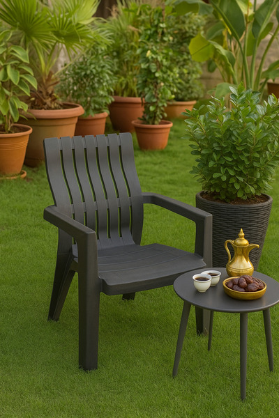 MARIA HOMES Black Plastic Arm Chair – Durable Outdoor & Indoor Stackable Gard...