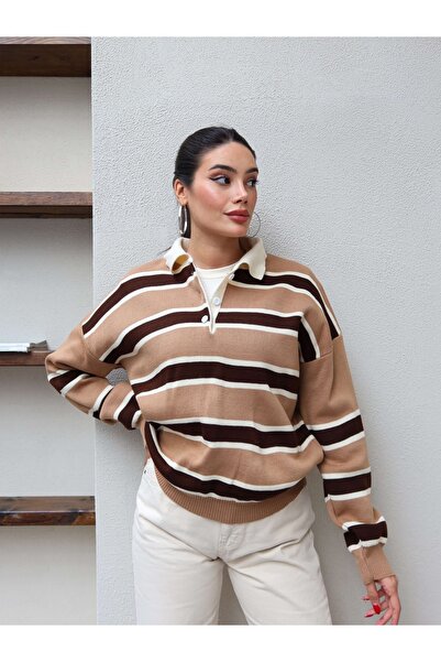 ESRAHELVACI Polo Collar Striped Knitwear Sweater