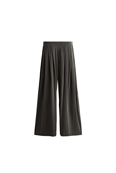 Mokşa Women's High Waist Pleated Smoked Modal Blend Wide Leg Long Pants