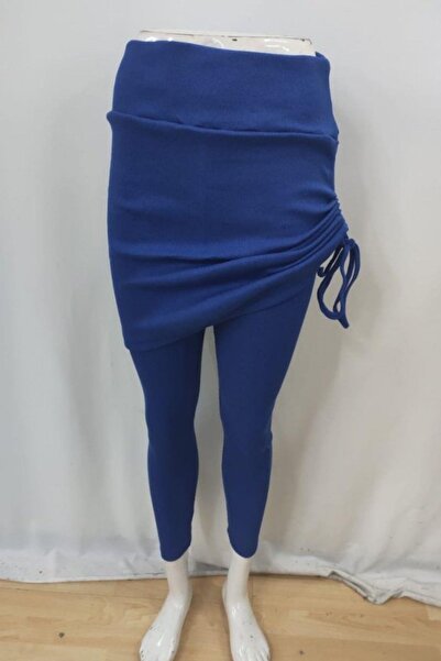 Mossta talie înaltă Fusta cu jambiere tricotaj cu striații cu pliuri laterale - albastru cobalt