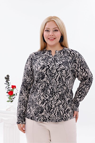Siyezen Plus Size Hakim Collar Soft Blouse