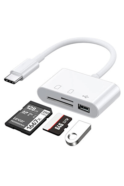DESTE ELEKTRONİK SE-7141 Usb Type C To Sd Microsd Tf Kart Okuyucu Usb 3in1 Çe...