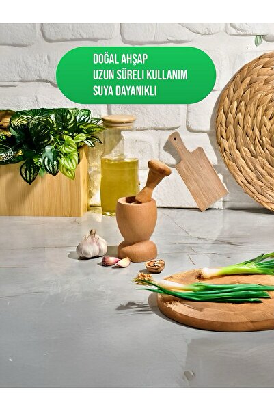 AHER 2'Li Doğal Ahşap tokmak ve havan et dövme kıracak paslanmaz çelik