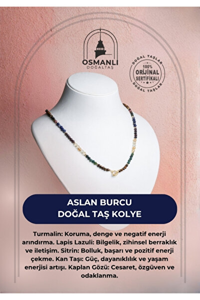 OSMANLI DOĞAL TAŞ Sertifikalı Aslan Burcu Doğal Taş Kolye